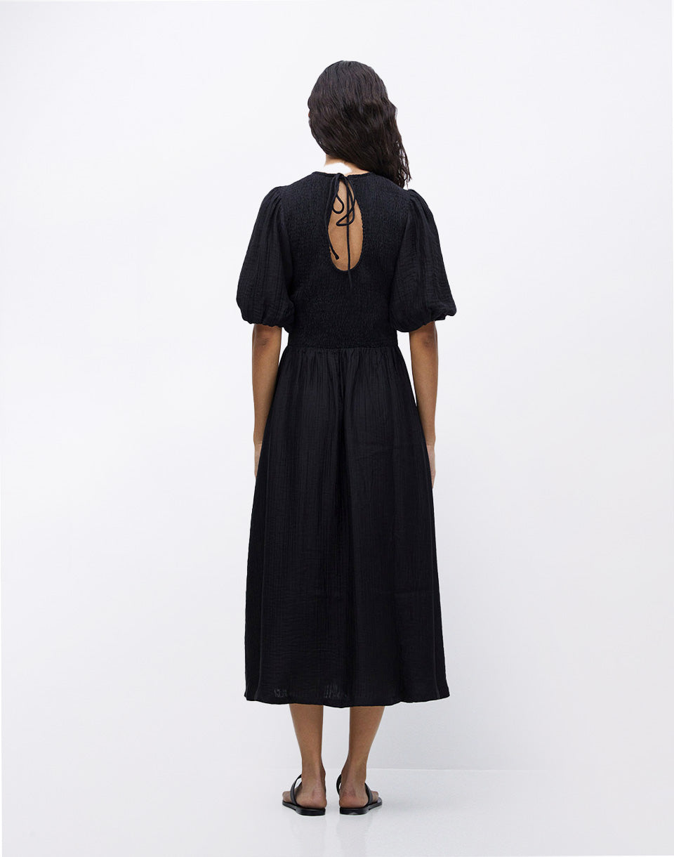 Long Puffed-Sleeve Dress