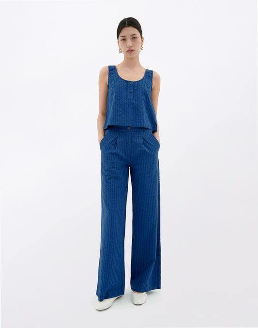 Cobalt Seersucker Manolity Pants
