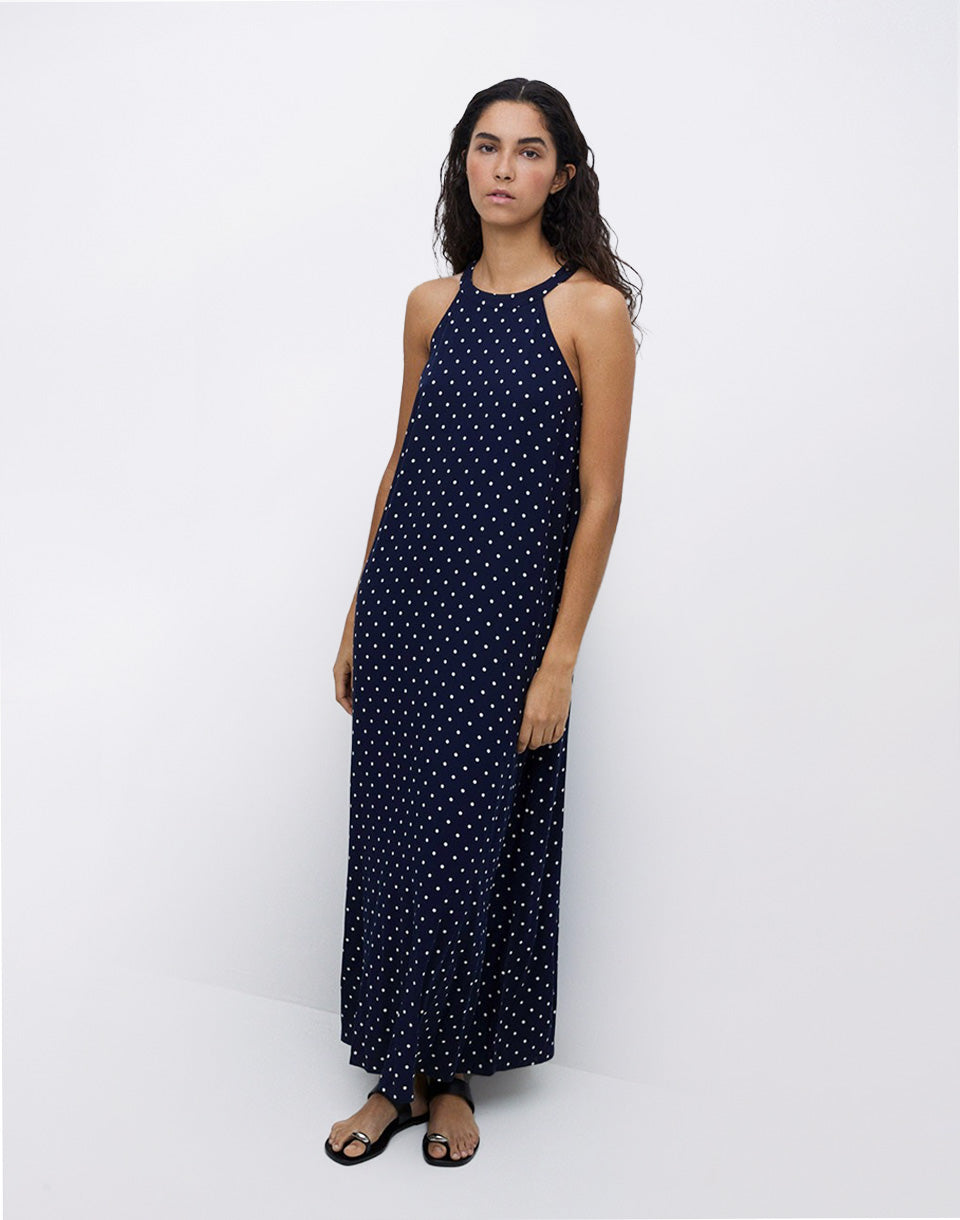 Blue Halter-Neck Long Dress