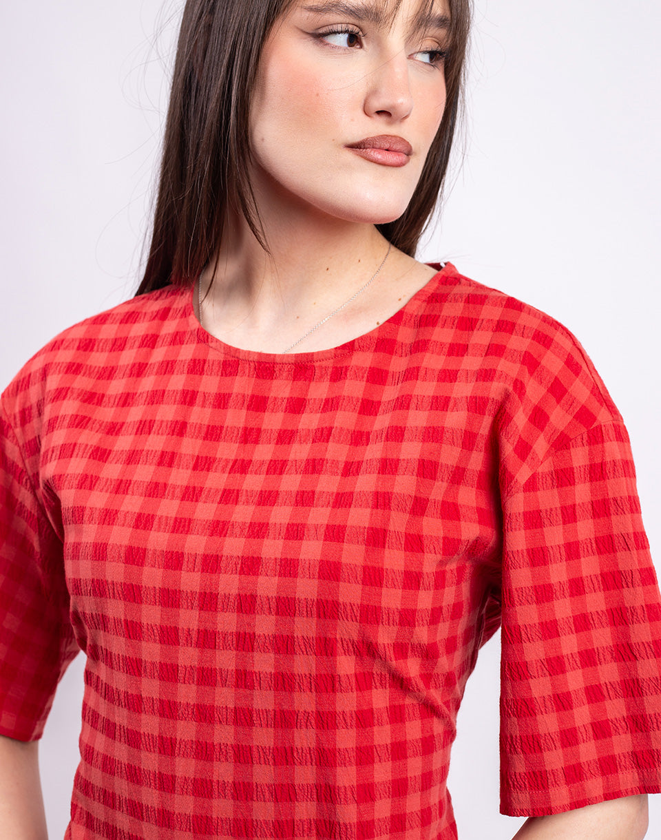 Red Checks Seersucker Kina Dress