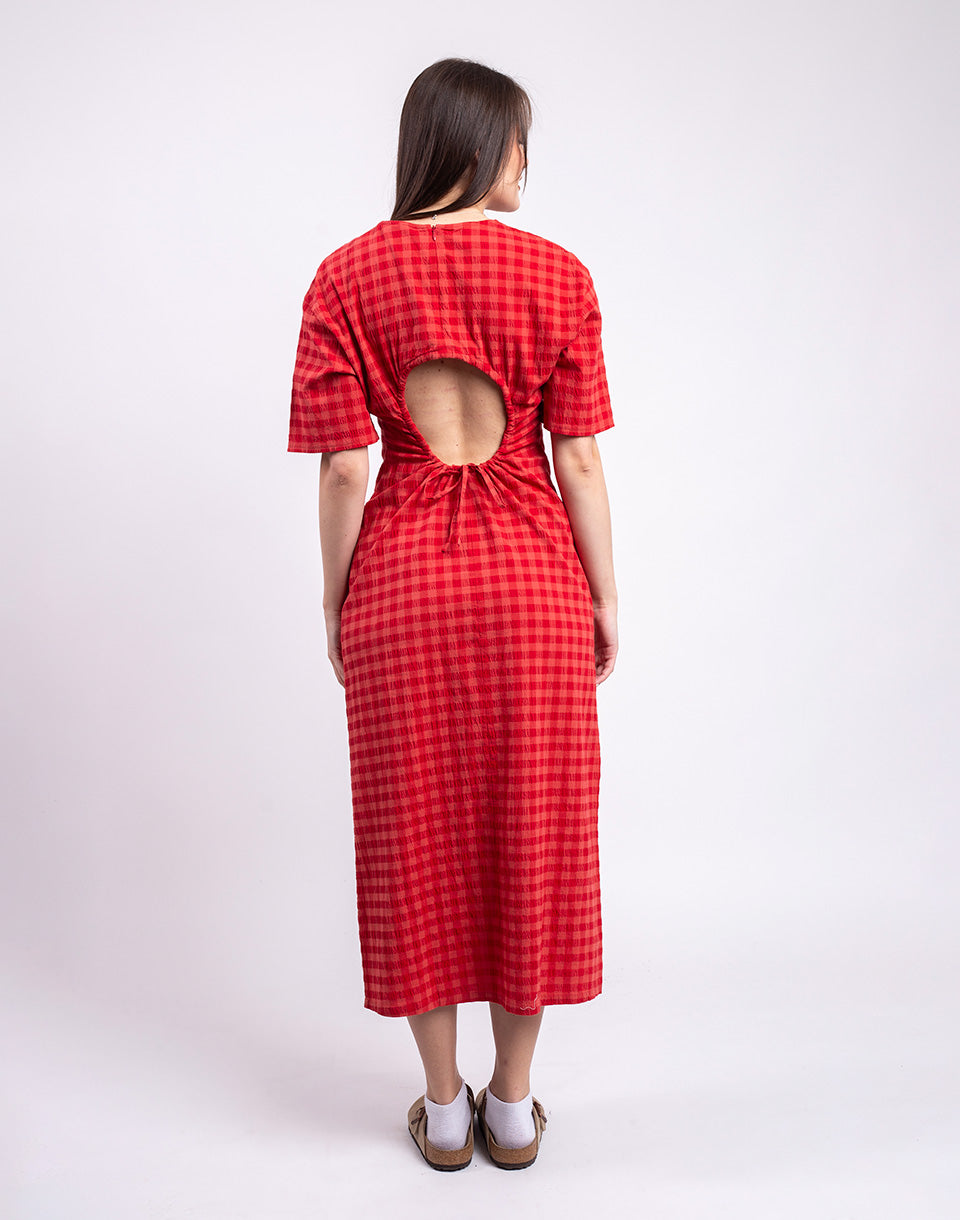 Red Checks Seersucker Kina Dress