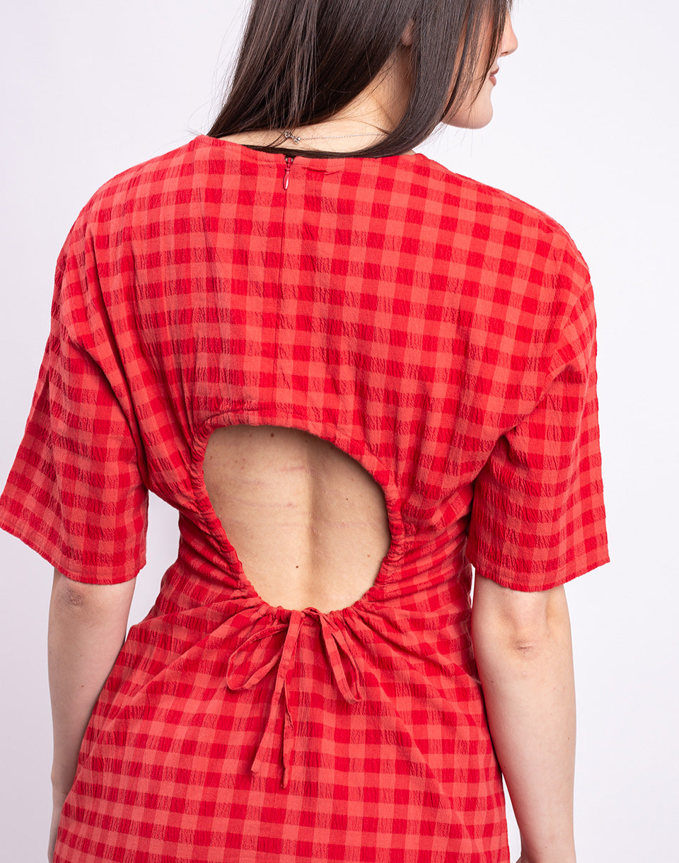 Red Checks Seersucker Kina Dress