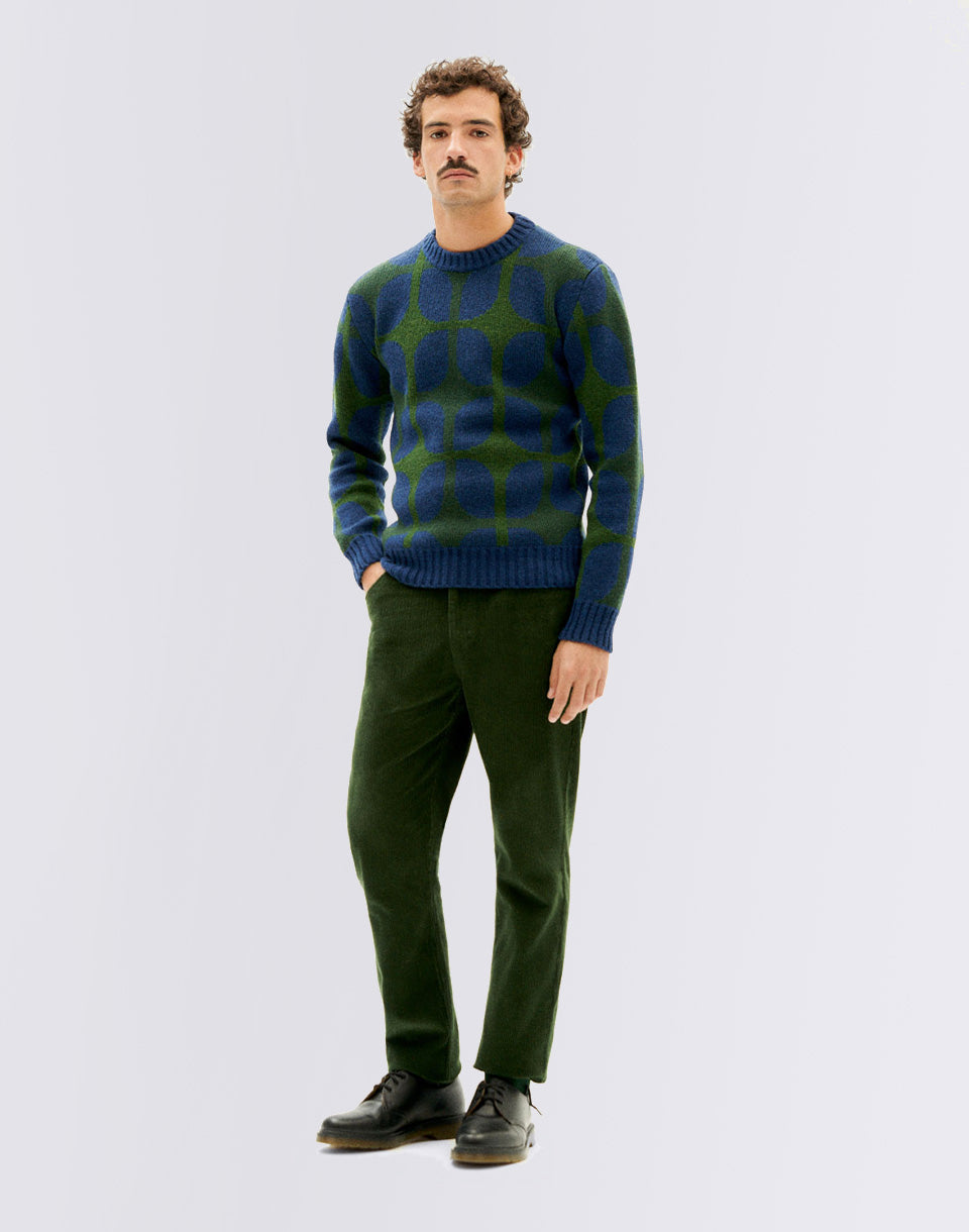 Bouteille verte en velours vert cinq poches pantalon