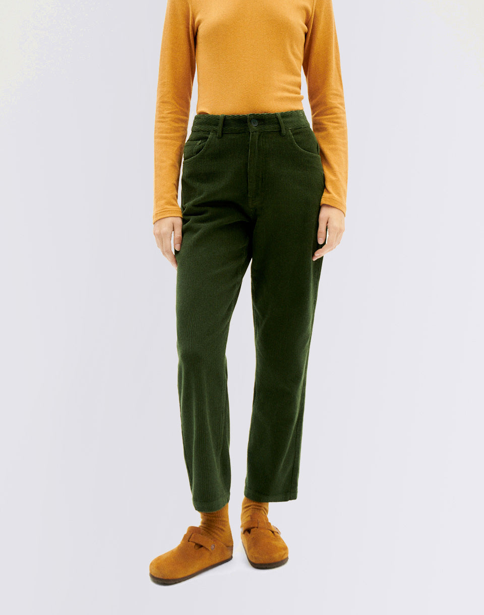 Bouteille Pantalon en velours côtelé en velours vert