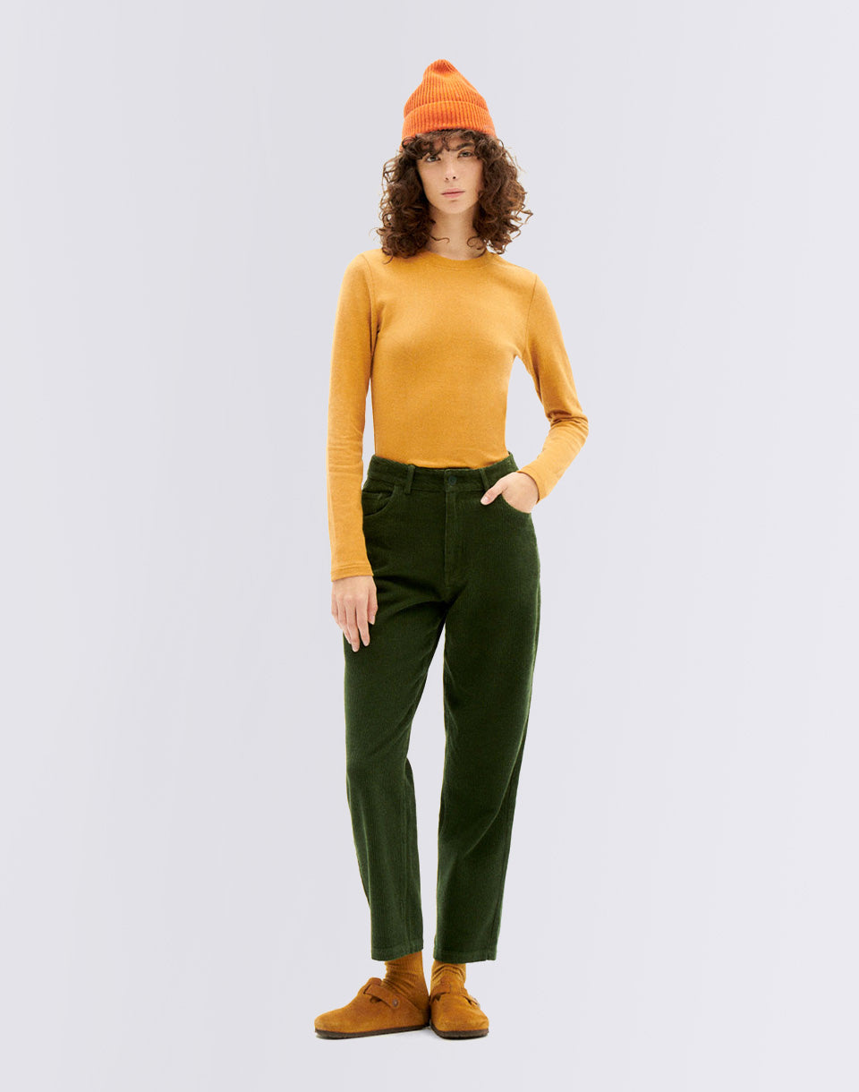 Bouteille Pantalon en velours côtelé en velours vert