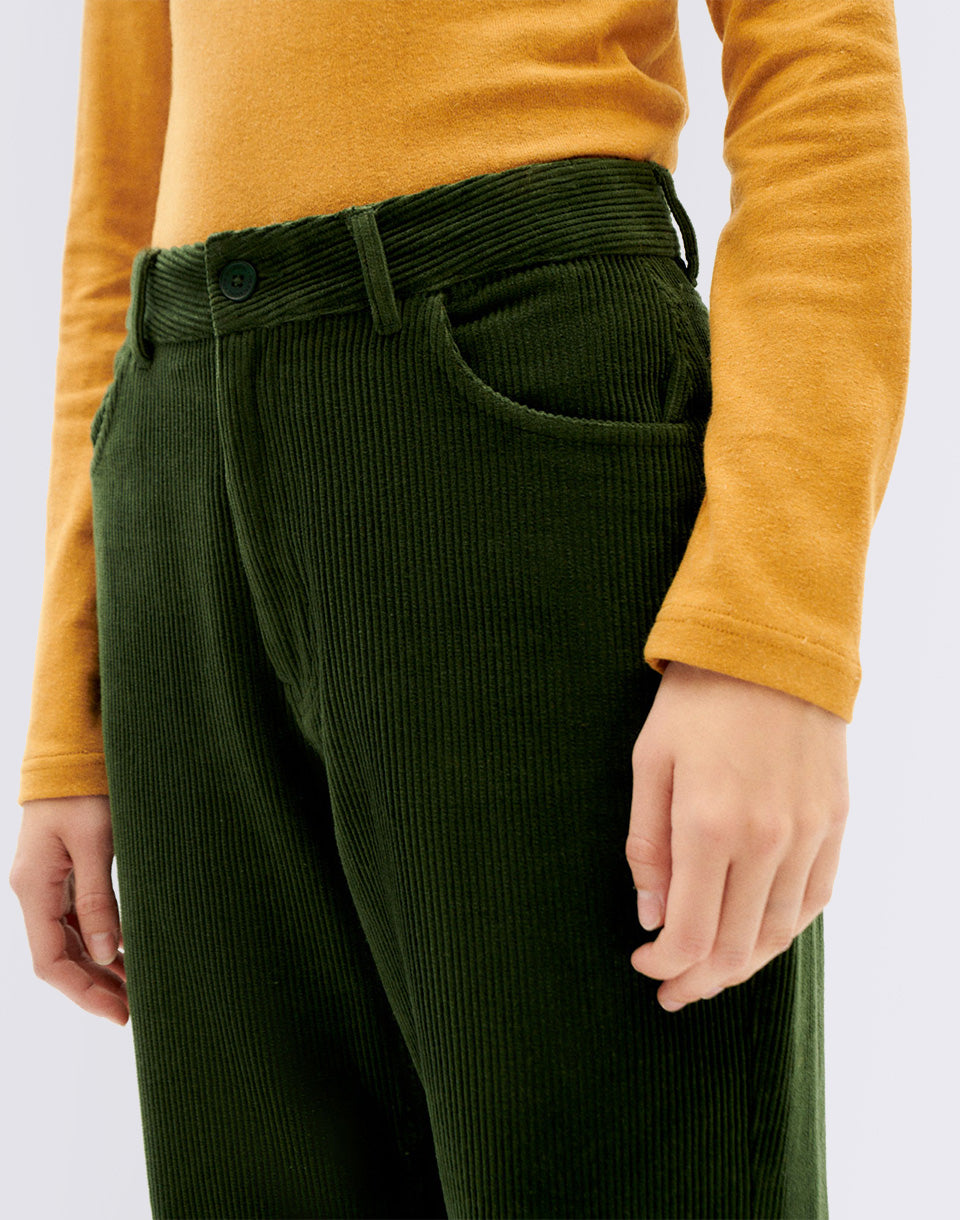 Bouteille Pantalon en velours côtelé en velours vert