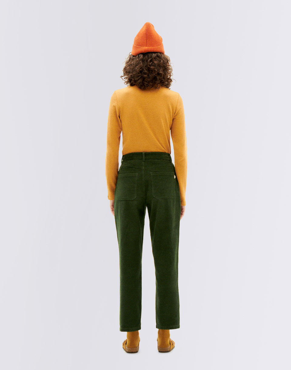 Bouteille Pantalon en velours côtelé en velours vert