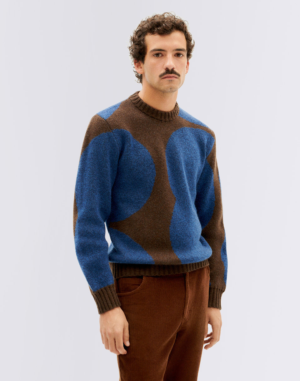 Pull tricoté de points bleu khem