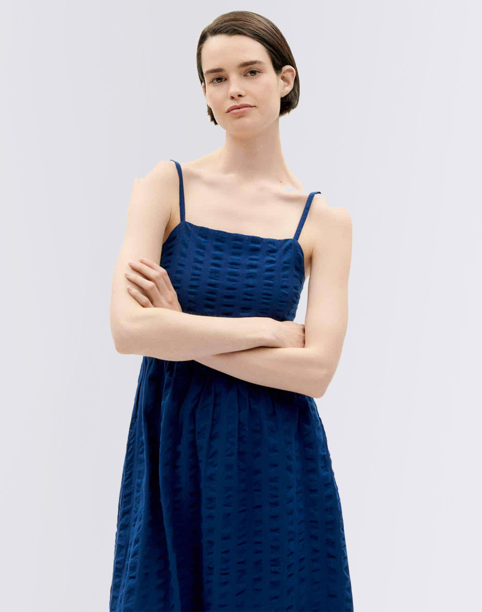 Navy Big Seersucker Paola Robe
